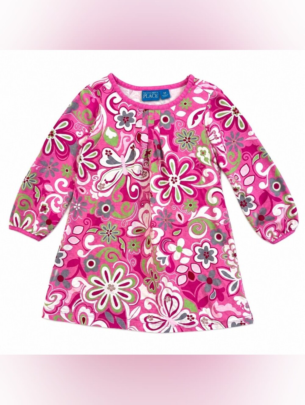 Vintage Y2K The Children's Place Pink Floral & Butterfly Paisley Knit Dress